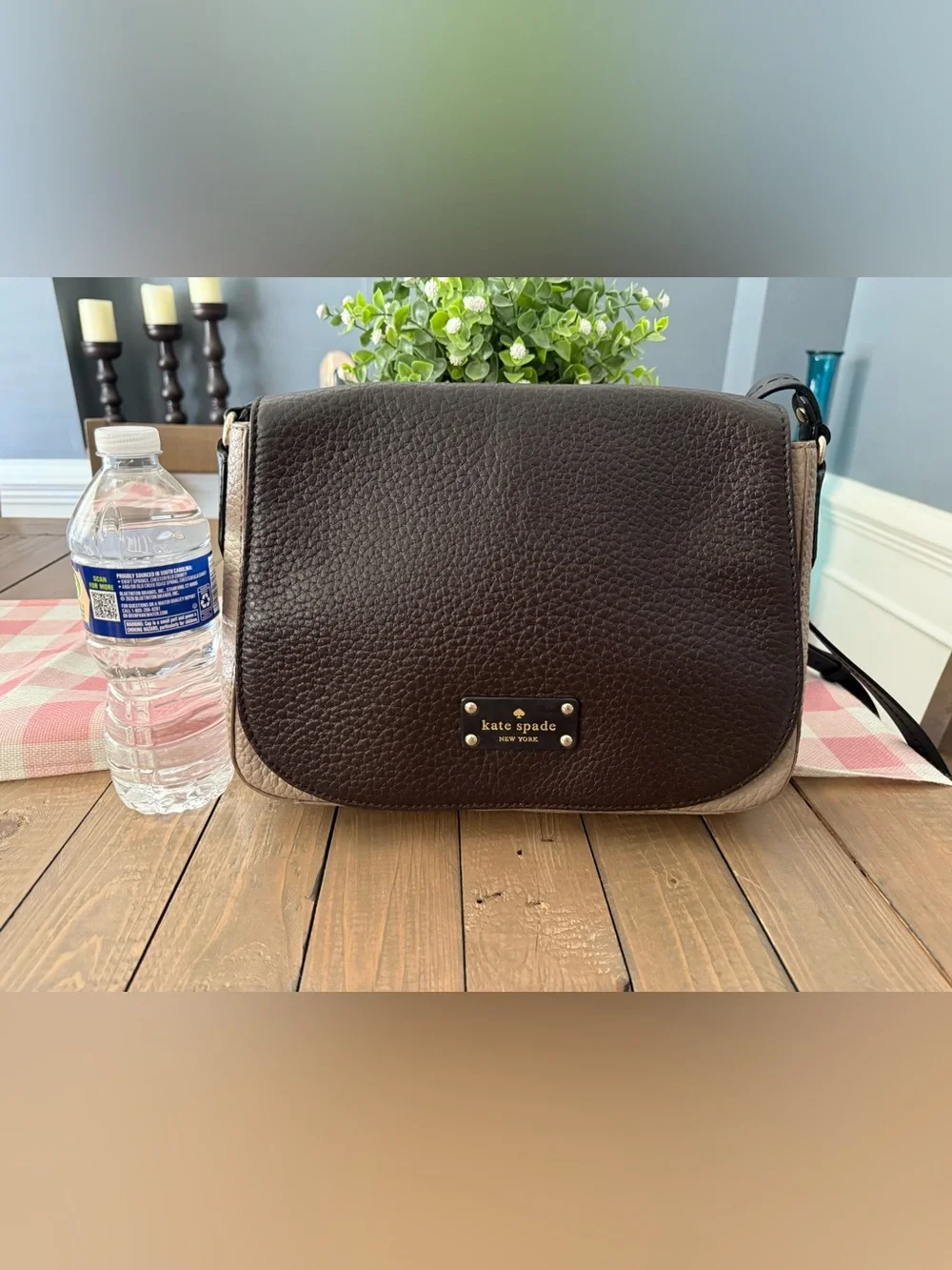 kate spade Two-Tone Pebbled Leather Crossbody in Dark Brown & Taupe